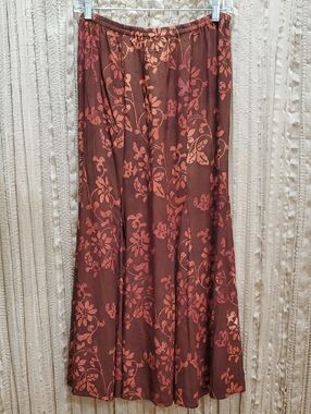 NWOT Nomadic Traders Brown Floral Flowy Midi Skirt Size Medium